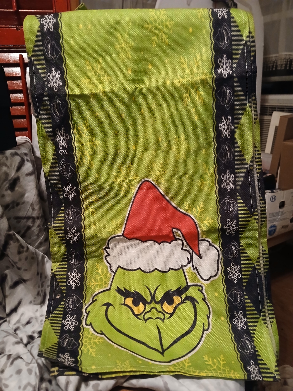 Grinch Table Runner - Green Santa Hat Panel